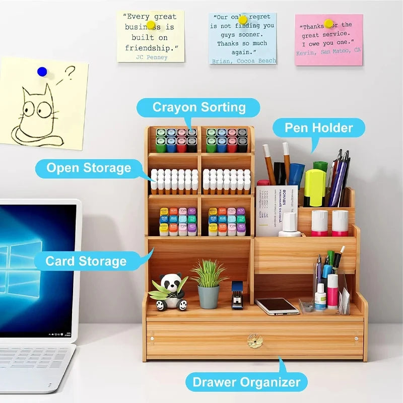 Wooden Desktop Organizer with Drawer