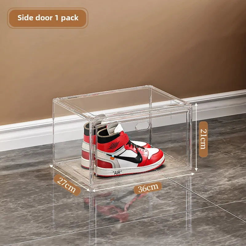 Large Clear Stackable Sneaker Storage Box with Magnetic Door