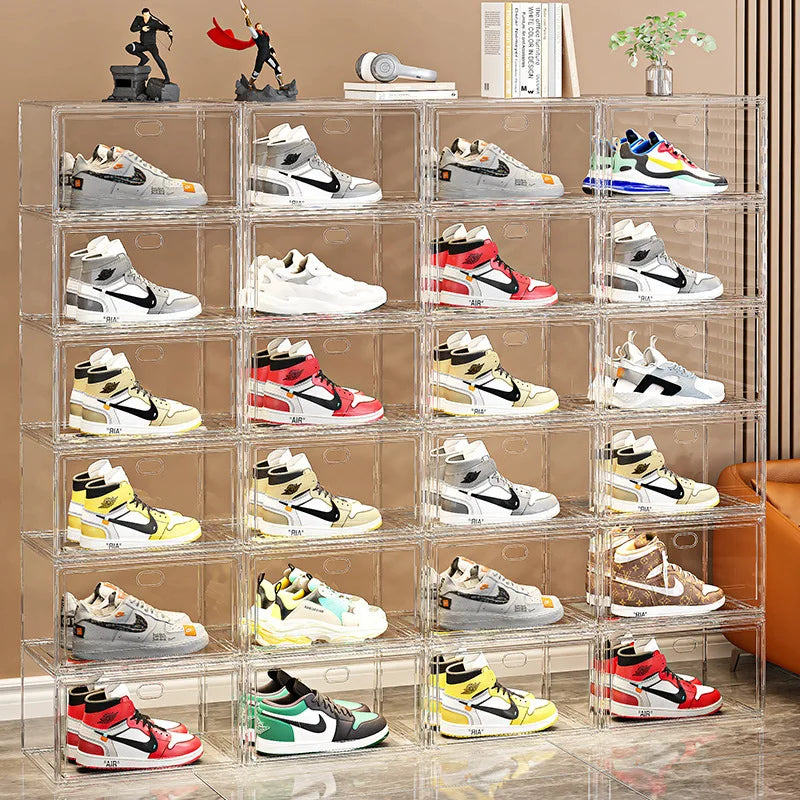 Large Clear Stackable Sneaker Storage Box with Magnetic Door