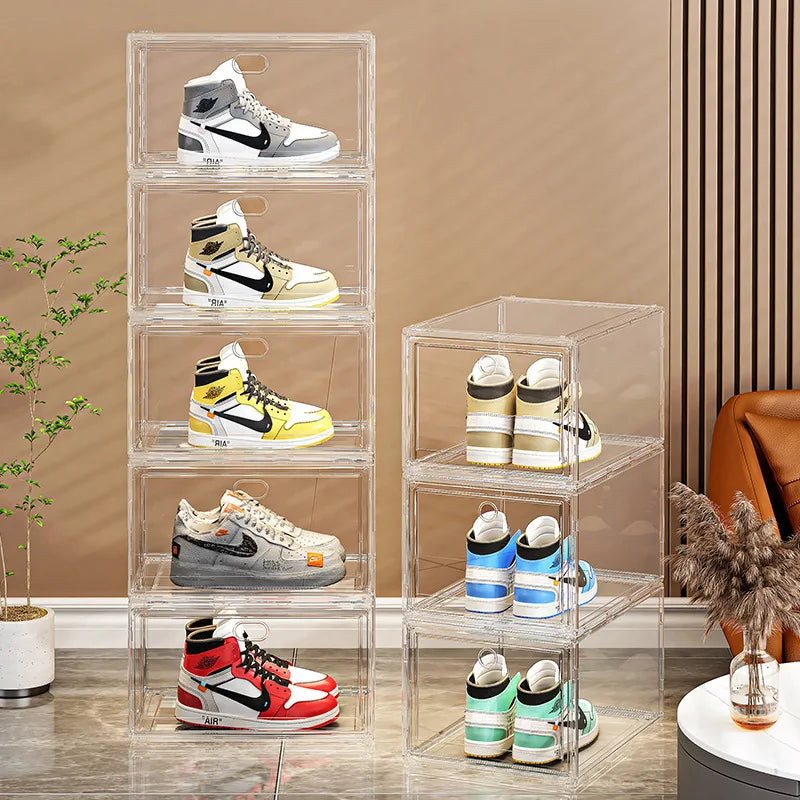 Large Clear Stackable Sneaker Storage Box with Magnetic Door
