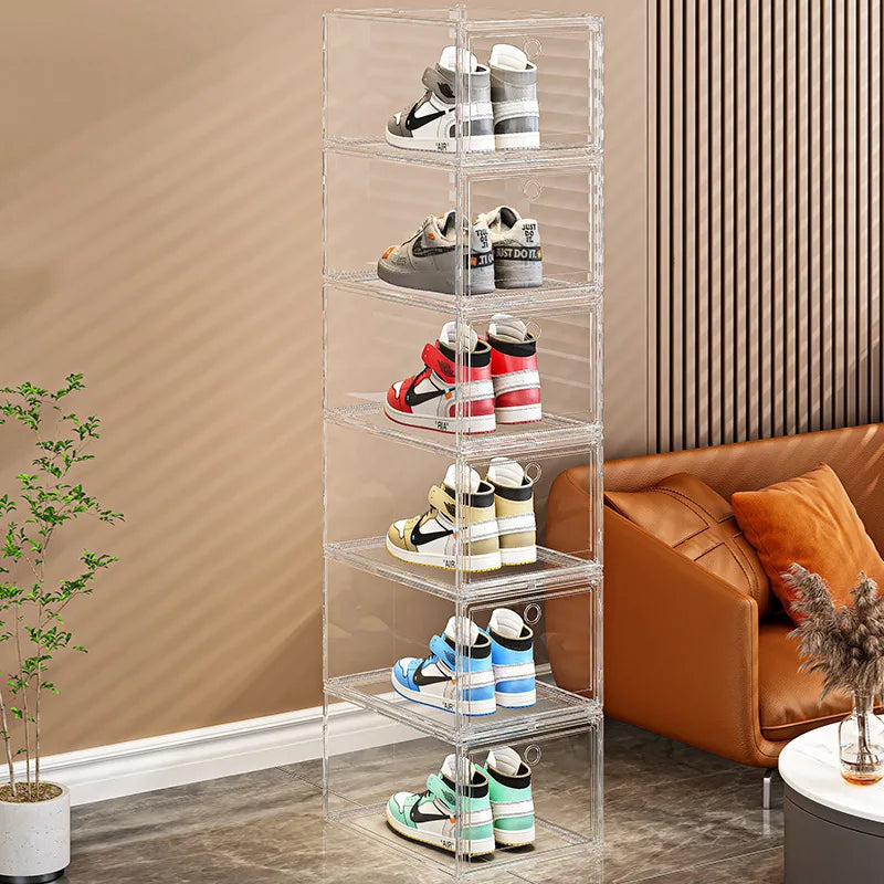 Large Clear Stackable Sneaker Storage Box with Magnetic Door