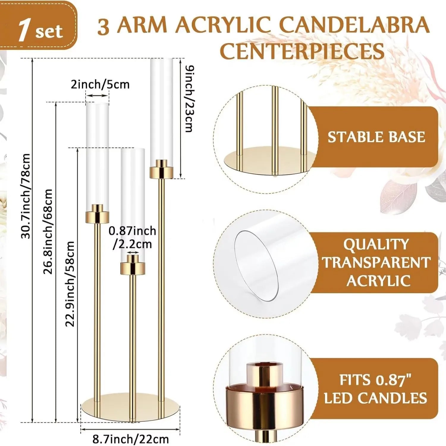 Gold Acrylic Candelabra Centerpiece