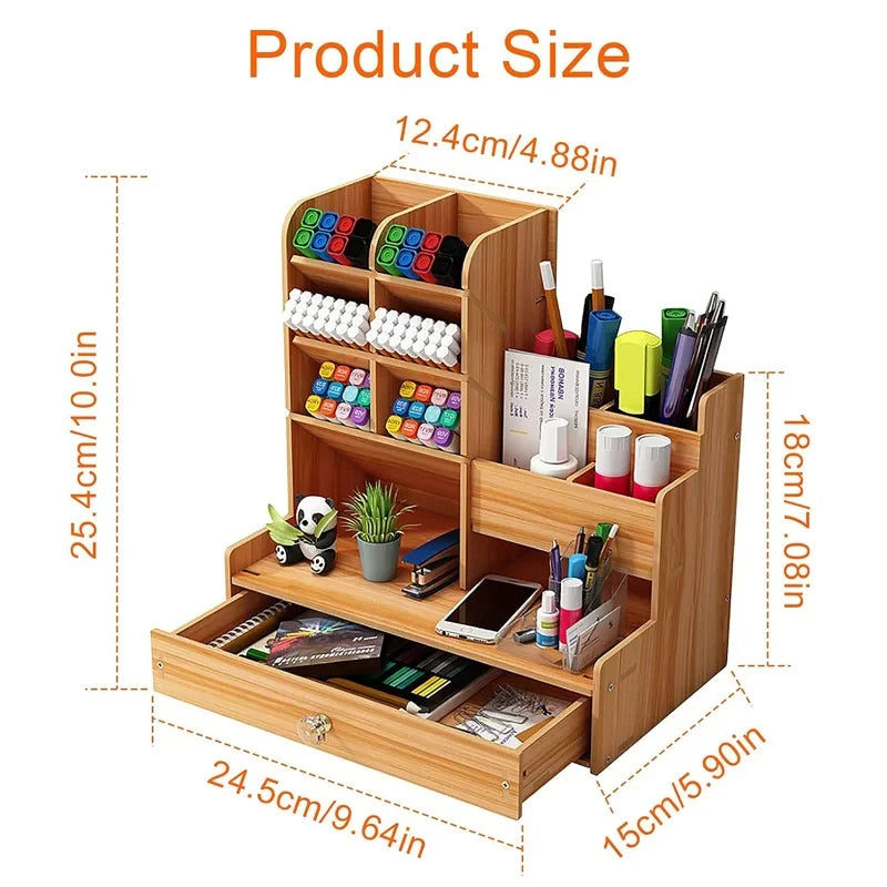 Wooden Desktop Organizer with Drawer